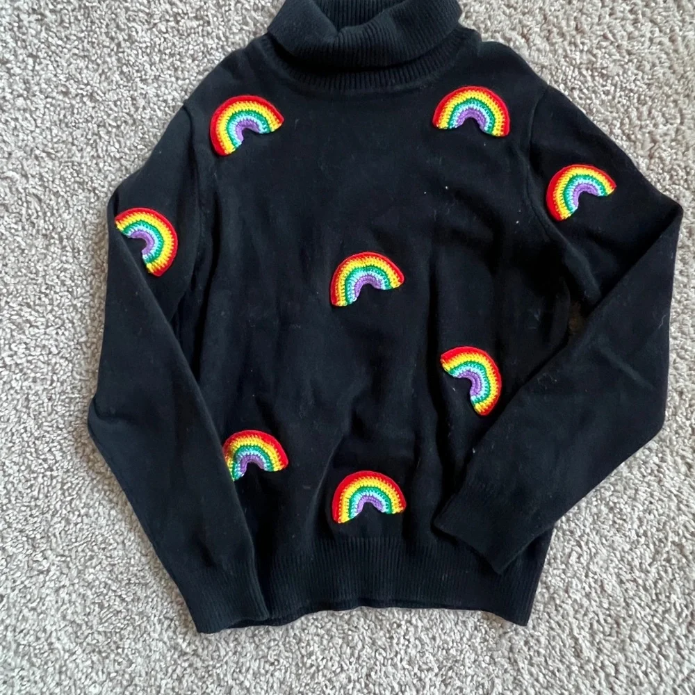 Lola and the Boys Black Sweater with Rainbow Accents - Picture 1 of 1